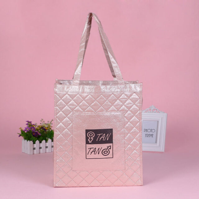 Diamond Lattice Laminated Non Woven Bags Pink Foil Eco Friendly Tote Gift Wholesale (1) Laminated Non Woven Tote Bags Supplier