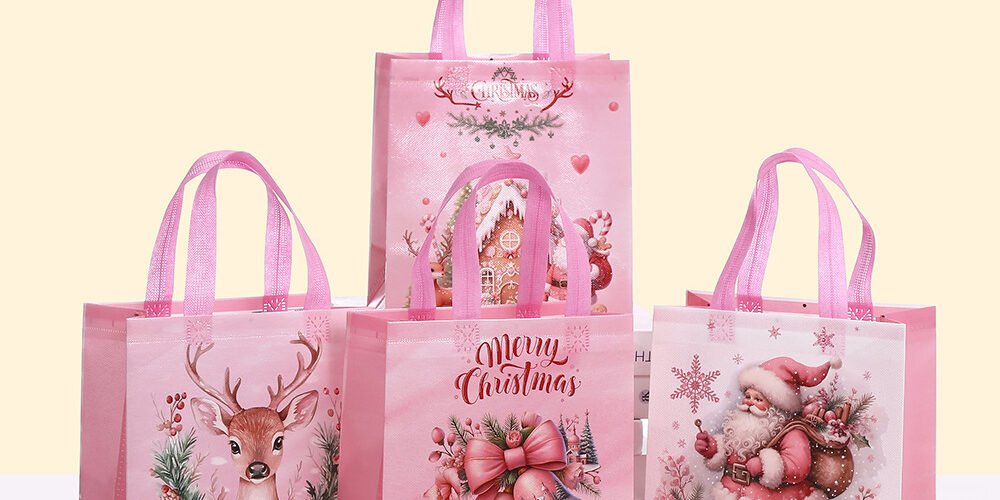 Pink Christmas Non Woven Bags